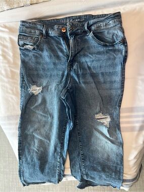 m.jeans Distressed Mid Wash Cropped Blue Denim Jeans